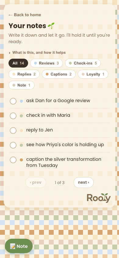 Rooty Notes screen