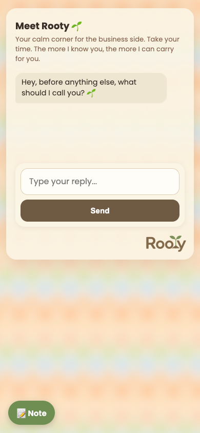 Meet Rooty, the onboarding screen